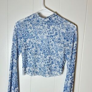 SHEIN Blue Floral Long Sleeve Blouse